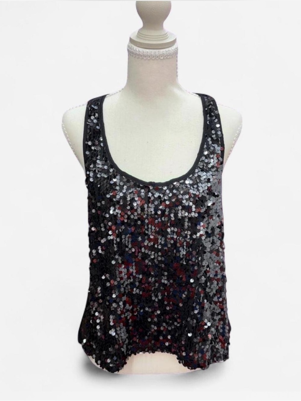 Black Sequin Racerback Tank Top